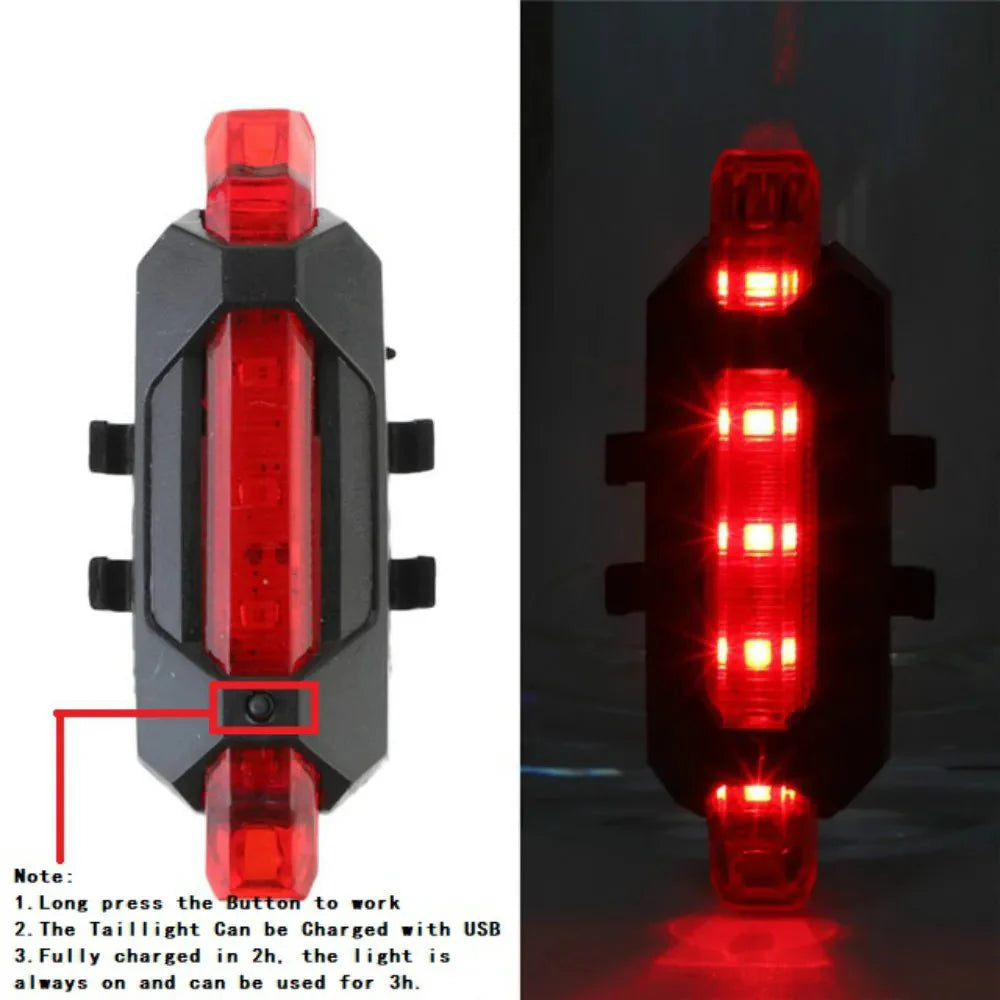 USB Rechargeable Bicycle LED Light Set – Front and Rear Lights for Riding Safety