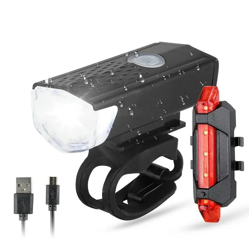 USB Rechargeable Bicycle LED Light Set – Front and Rear Lights for Riding Safety