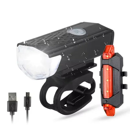 USB Rechargeable Bicycle LED Light Set – Front and Rear Lights for Riding Safety