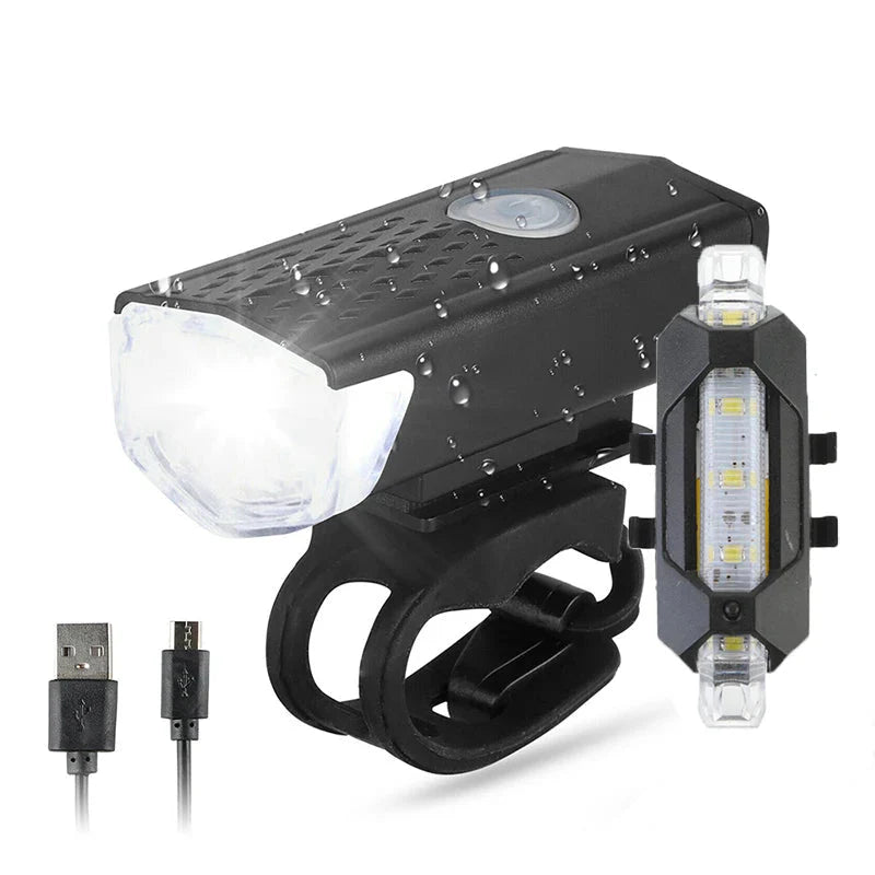 USB Rechargeable Bicycle LED Light Set – Front and Rear Lights for Riding Safety