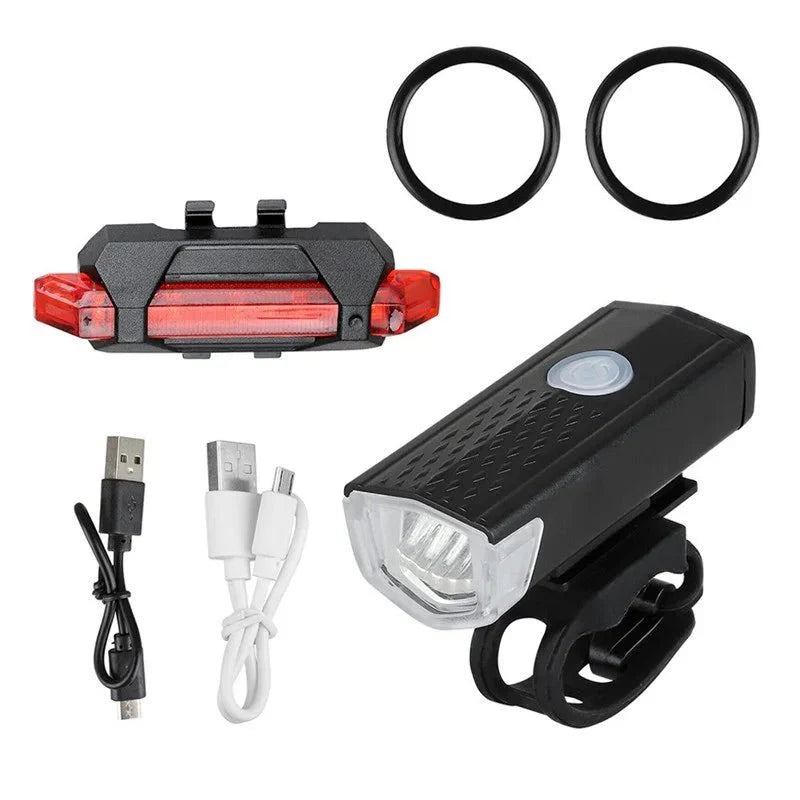 USB Rechargeable Bicycle LED Light Set – Front and Rear Lights for Riding Safety