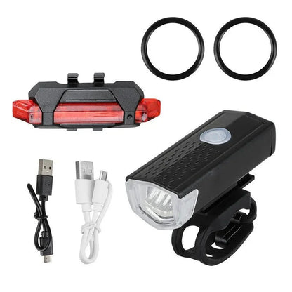 USB Rechargeable Bicycle LED Light Set – Front and Rear Lights for Riding Safety