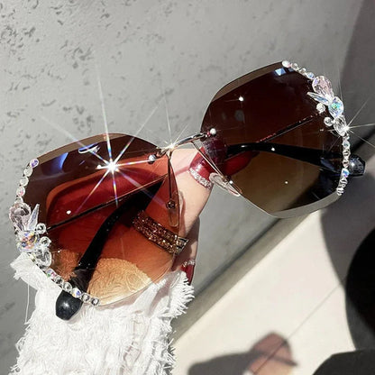 UV Protection Vintage Rimless Rhinestone Sunglasses