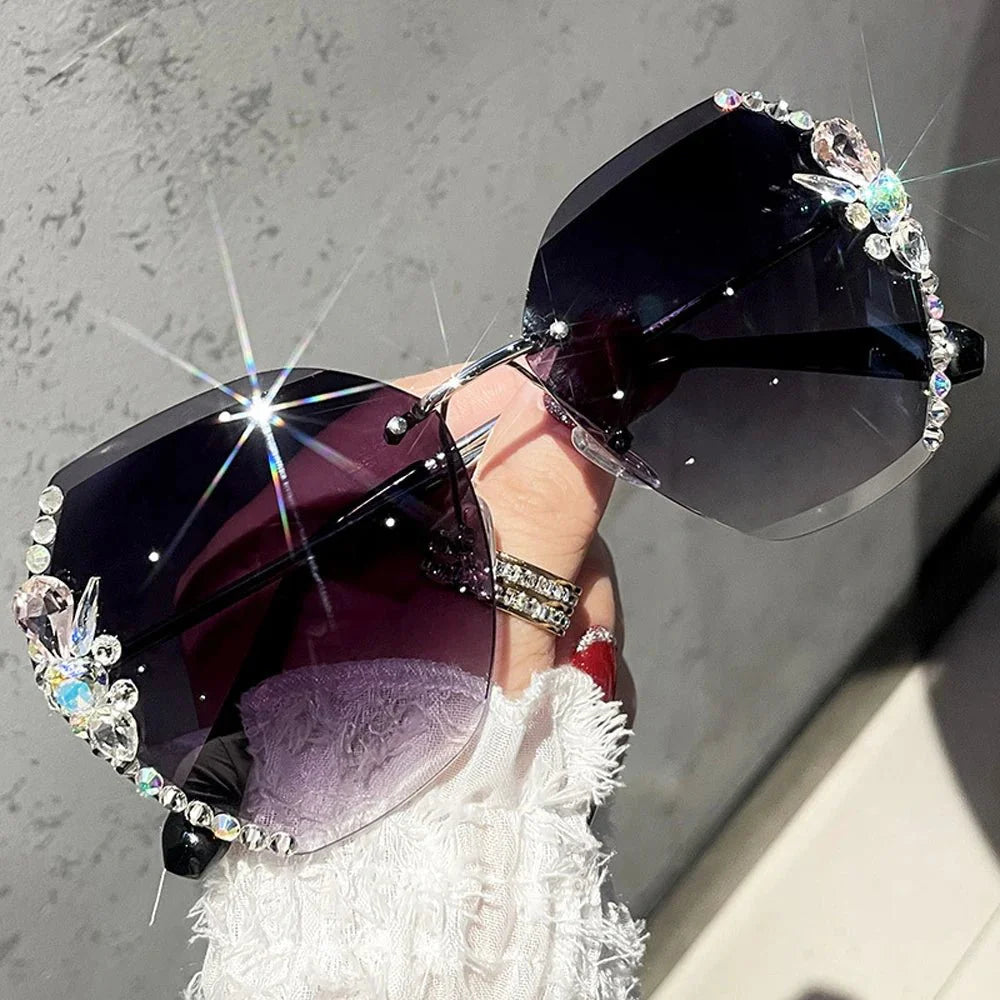 UV Protection Vintage Rimless Rhinestone Sunglasses