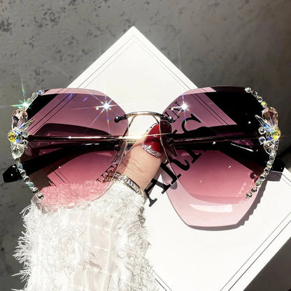 UV Protection Vintage Rimless Rhinestone Sunglasses