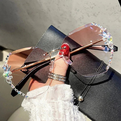 UV Protection Vintage Rimless Rhinestone Sunglasses
