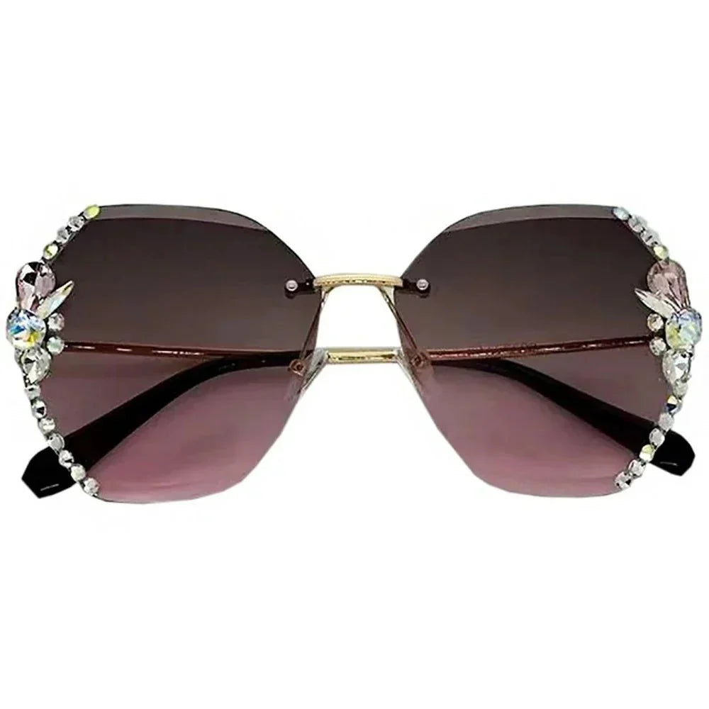 UV Protection Vintage Rimless Rhinestone Sunglasses