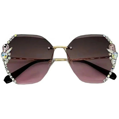UV Protection Vintage Rimless Rhinestone Sunglasses