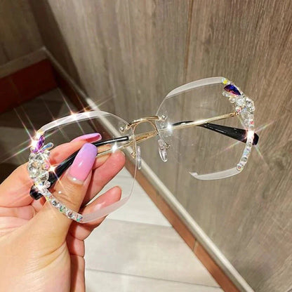 UV Protection Vintage Rimless Rhinestone Sunglasses