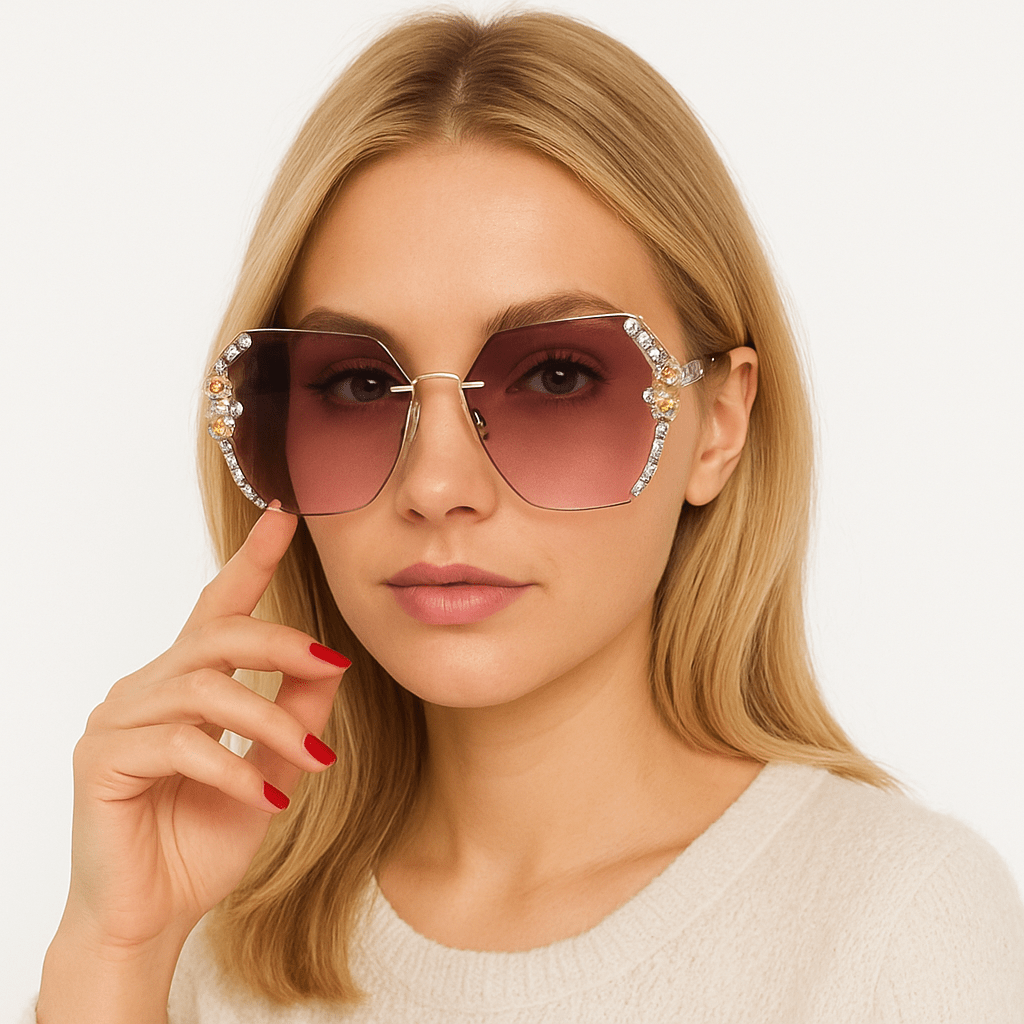 UV Protection Vintage Rimless Rhinestone Sunglasses