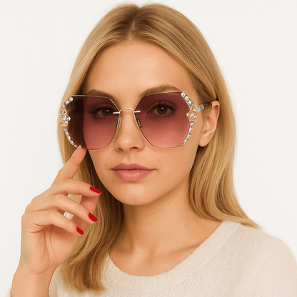 UV Protection Vintage Rimless Rhinestone Sunglasses
