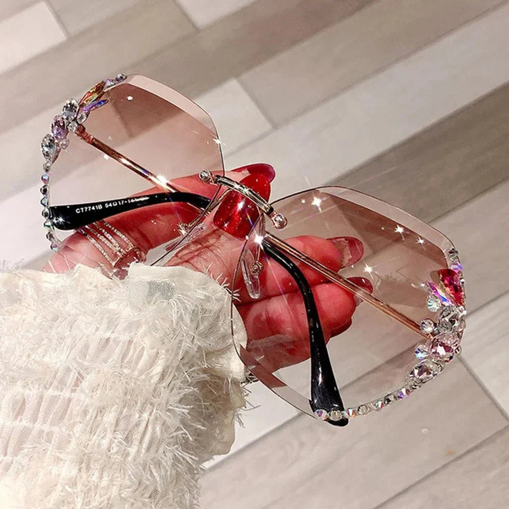 UV Protection Vintage Rimless Rhinestone Sunglasses