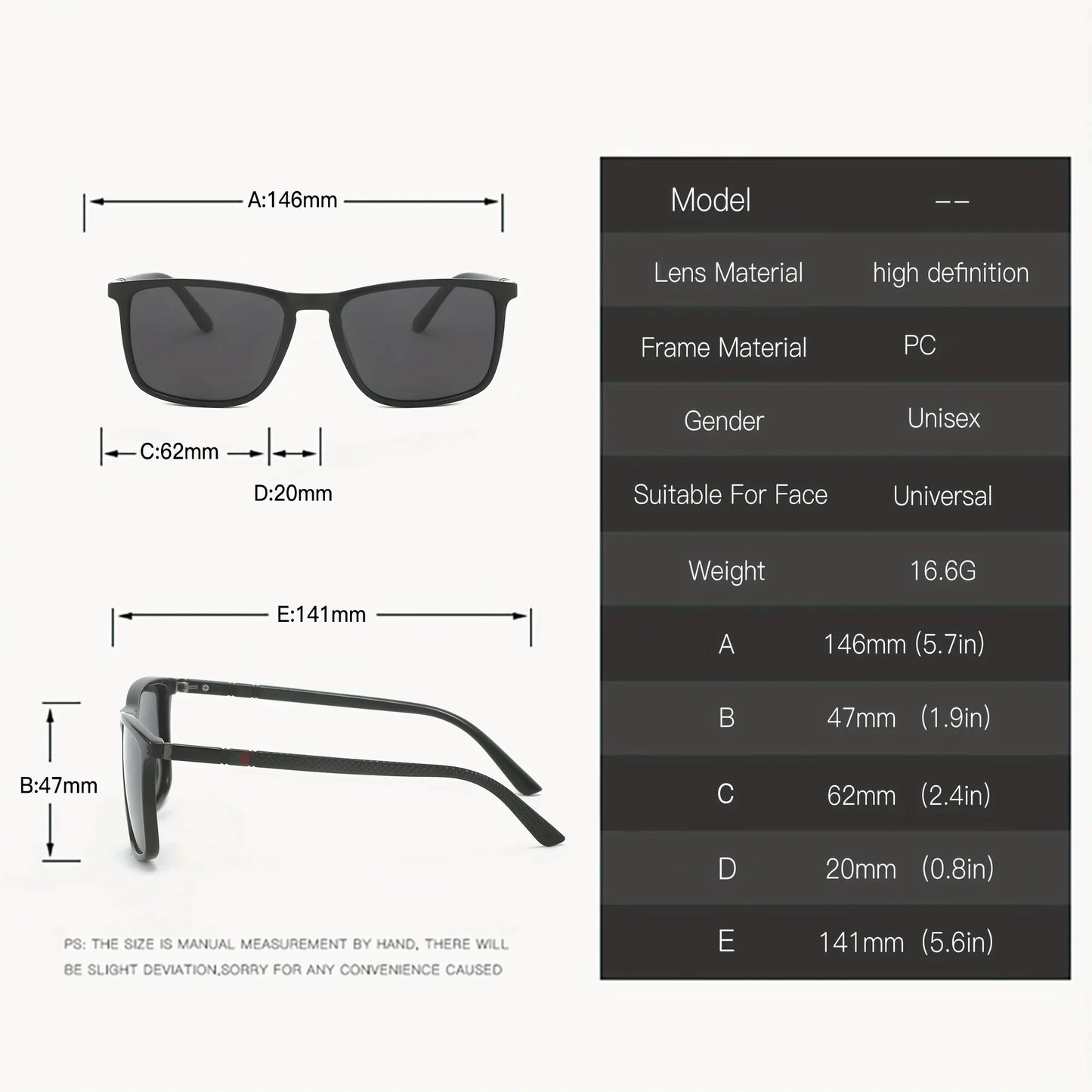 Square Polarized Sunglasses – UV protection Anti-Glare Mirror Shades