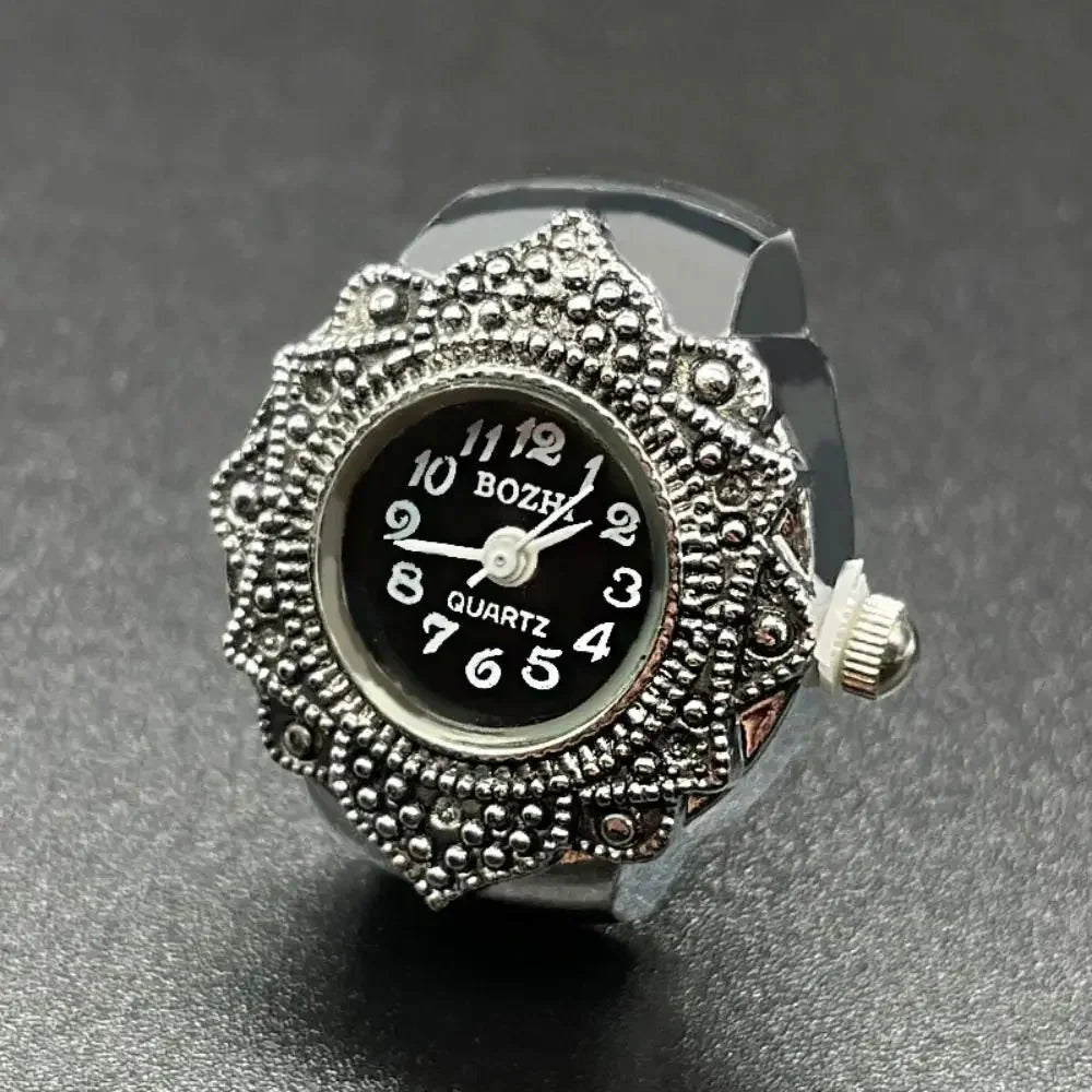 Vintage Punk Finger Watch Ring | Roman Numeral Quartz Mini Clock Jewelry