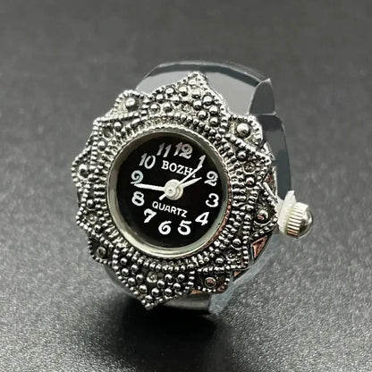 Vintage Punk Finger Watch Ring | Roman Numeral Quartz Mini Clock Jewelry