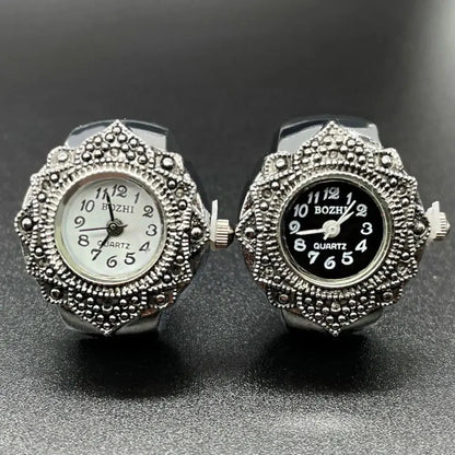 Vintage Punk Finger Watch Ring | Roman Numeral Quartz Mini Clock Jewelry