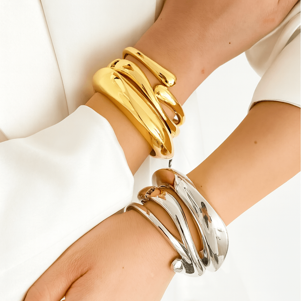 Vintage Punk Quartz Cuff Bangles | Geometric Metal Bracelets for Women and Men