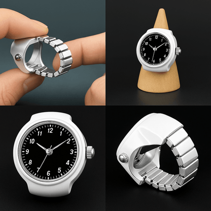 Vintage Punk Quartz Watch Ring | Mini Finger Clock Jewelry for Women and Men
