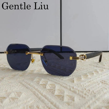 Vintage Square Rimless Sunglasses | Frameless UV Protection Eyewear for Men