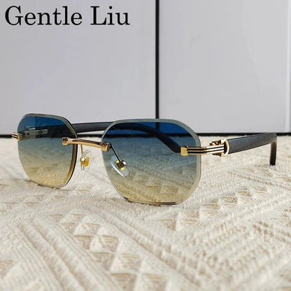Vintage Square Rimless Sunglasses | Frameless UV Protection Eyewear for Men