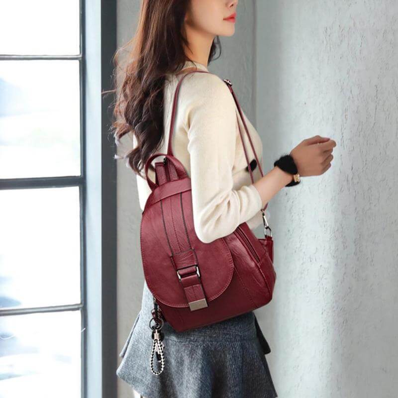Genuine Leather Backpack for Women Water Resistant Anti Theft Travel Bag