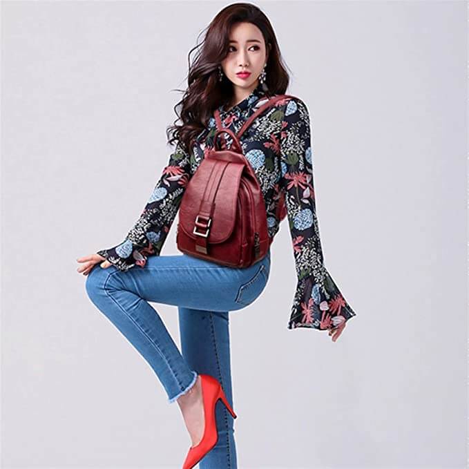 Genuine Leather Backpack for Women Water Resistant Anti Theft Travel Bag
