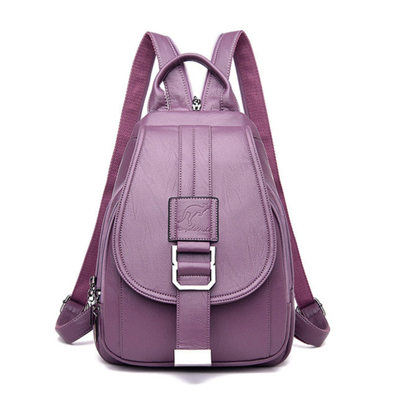 Genuine Leather Backpack for Women Water Resistant Anti Theft Travel Bag
