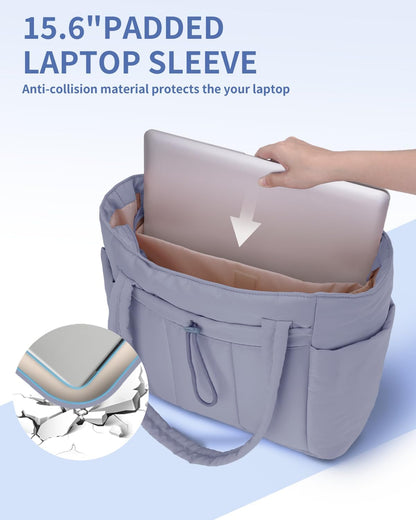Quilted Puffer Tote Bag with Laptop Sleeve & Cup Holder 20L Travel Work