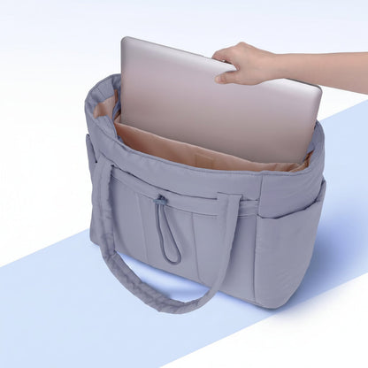 Quilted Puffer Tote Bag with Laptop Sleeve & Cup Holder 20L Travel Work