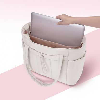 Quilted Puffer Tote Bag with Laptop Sleeve & Cup Holder 20L Travel Work