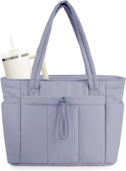 Quilted Puffer Tote Bag with Laptop Sleeve & Cup Holder 20L Travel Work