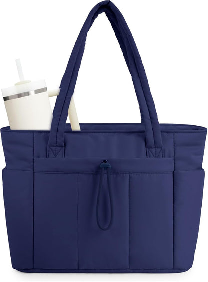 Quilted Puffer Tote Bag with Laptop Sleeve & Cup Holder 20L Travel Work