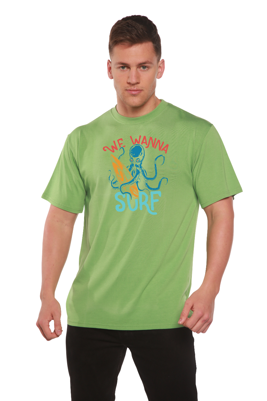 T-shirt graphique à manches courtes pour hommes en bambou/viscose et coton biologique "We Wanna Surf"