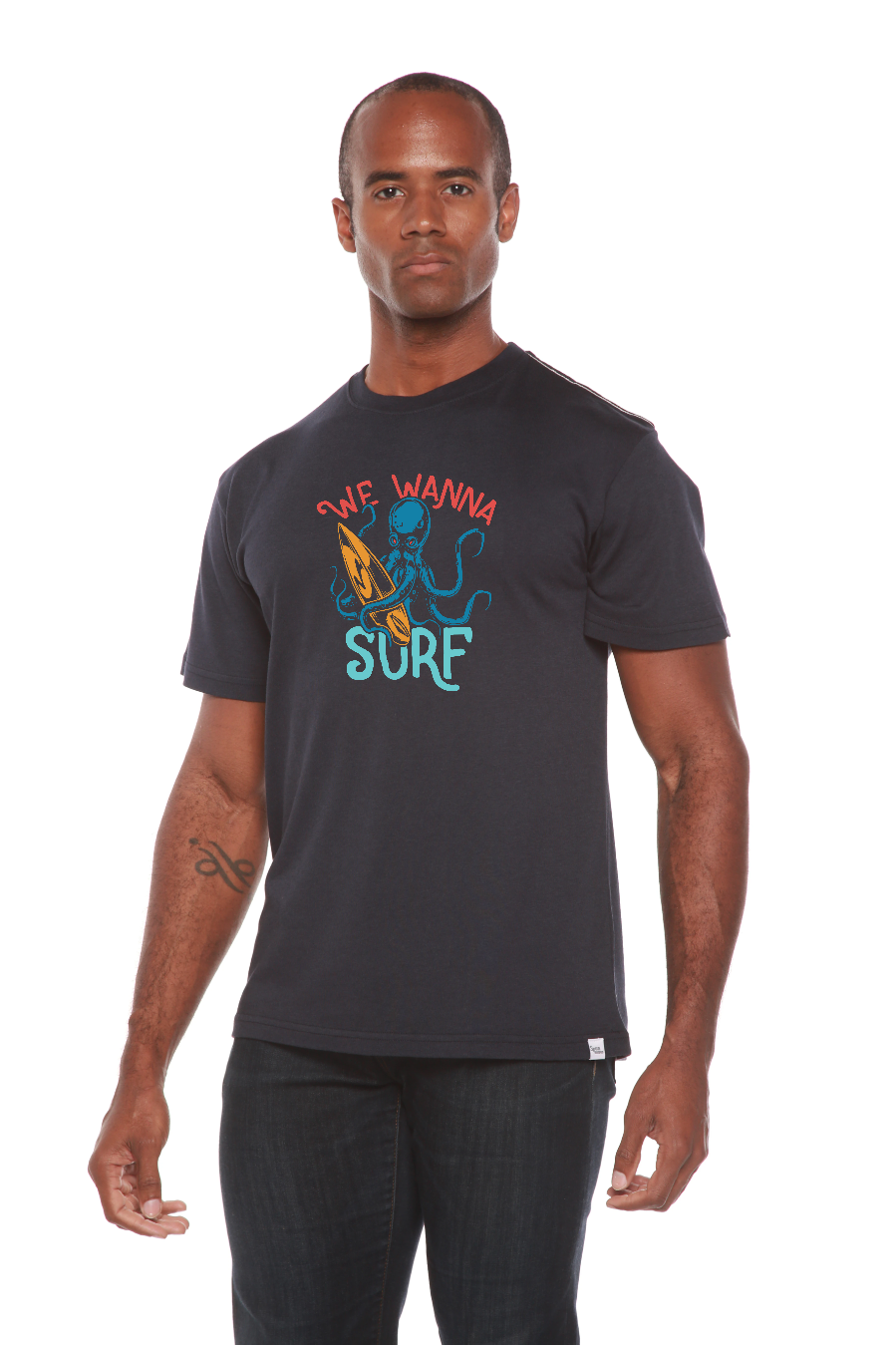 T-shirt graphique à manches courtes pour hommes en bambou/viscose et coton biologique "We Wanna Surf"