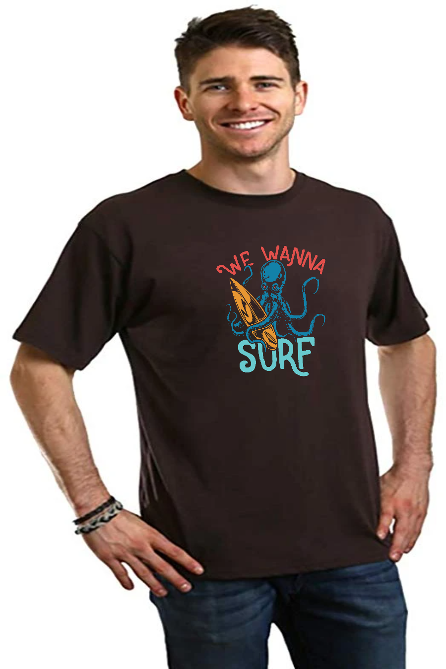 T-shirt graphique à manches courtes pour hommes en bambou/viscose et coton biologique "We Wanna Surf"