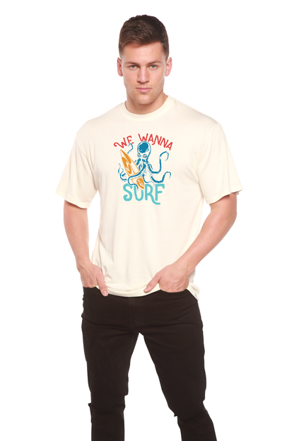 T-shirt graphique à manches courtes pour hommes en bambou/viscose et coton biologique "We Wanna Surf"