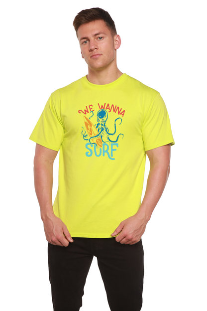 T-shirt graphique à manches courtes pour hommes en bambou/viscose et coton biologique "We Wanna Surf"