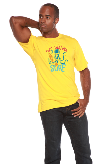 T-shirt graphique à manches courtes pour hommes en bambou/viscose et coton biologique "We Wanna Surf"