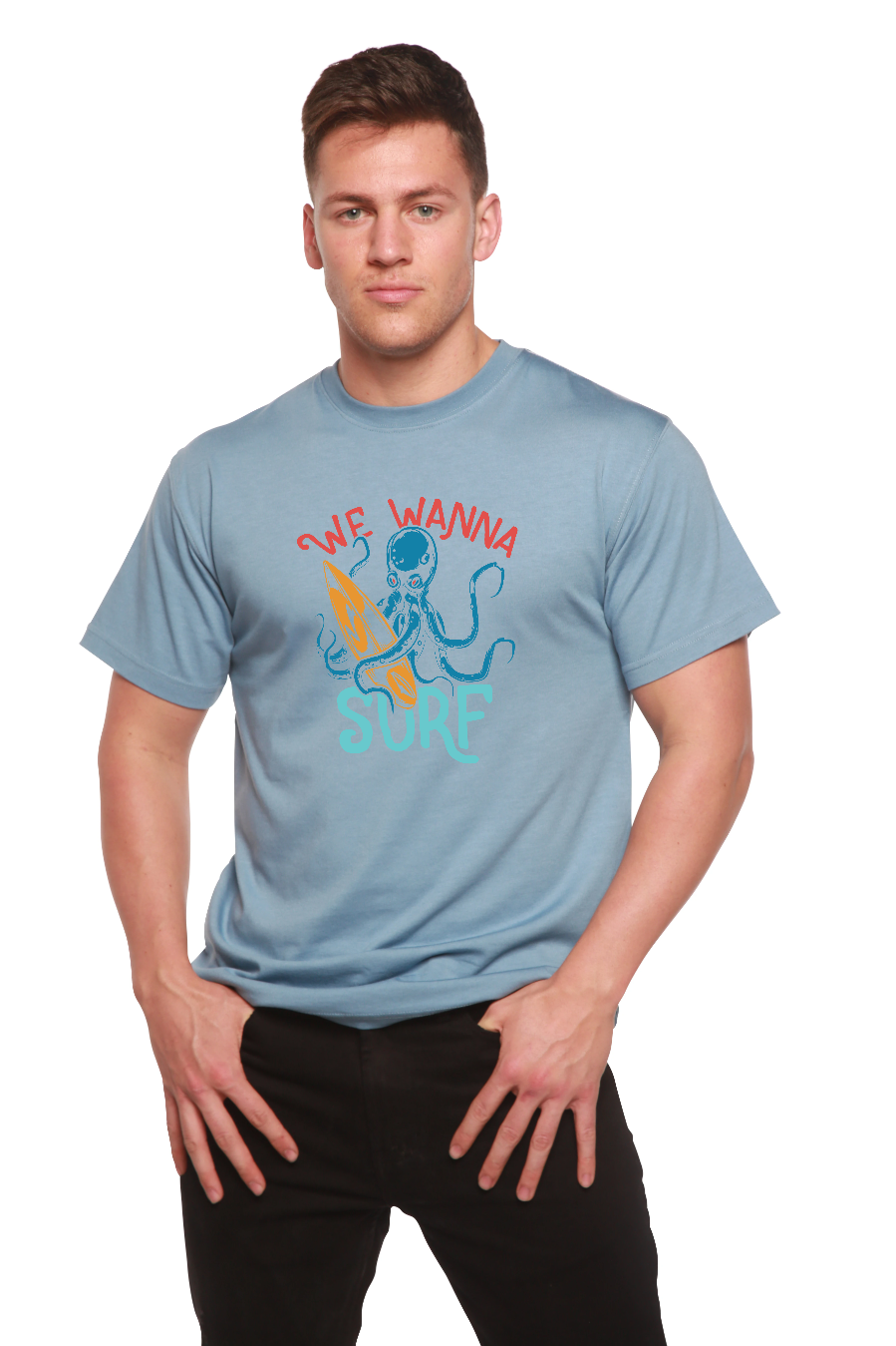 T-shirt graphique à manches courtes pour hommes en bambou/viscose et coton biologique "We Wanna Surf"