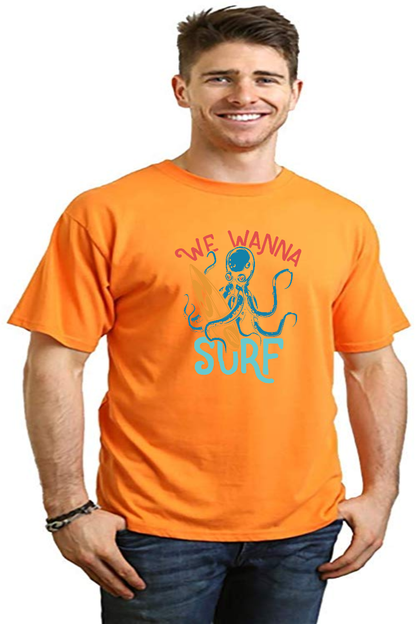 T-shirt graphique à manches courtes pour hommes en bambou/viscose et coton biologique "We Wanna Surf"