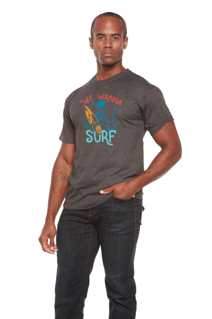 T-shirt graphique à manches courtes pour hommes en bambou/viscose et coton biologique "We Wanna Surf"