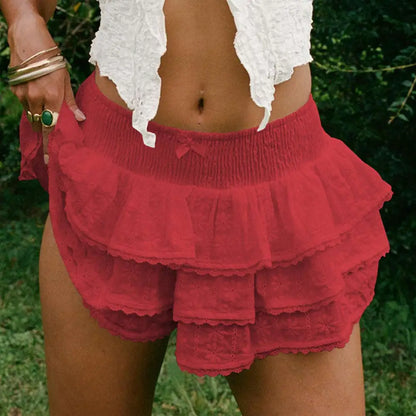 White Eyelet Lace Bow Decorative Bud Skirt