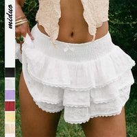 White Eyelet Lace Bow Decorative Bud Skirt