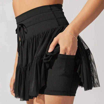 White High Waist Pleated Skirt with Safety Pants