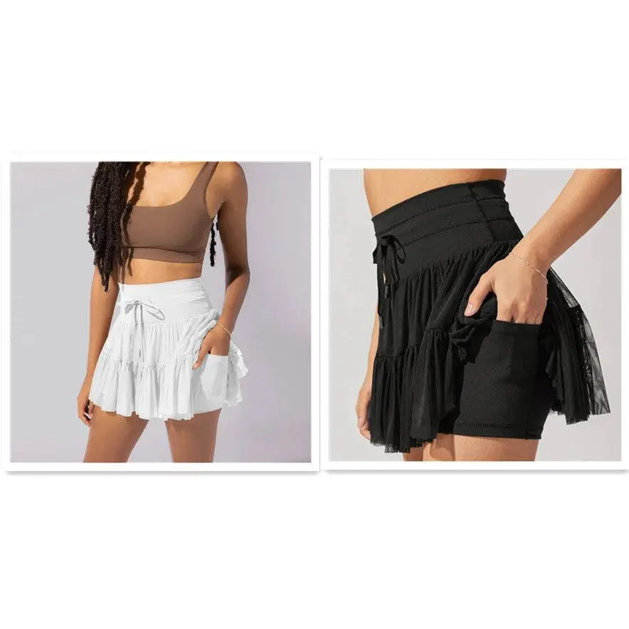 White High Waist Pleated Skirt with Safety Pants