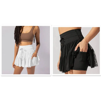 White High Waist Pleated Skirt with Safety Pants