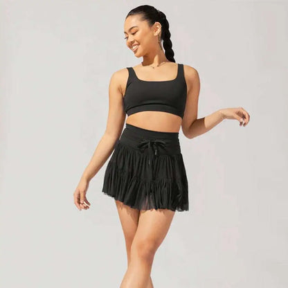 White High Waist Pleated Skirt with Safety Pants