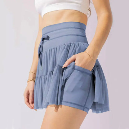 White High Waist Pleated Skirt with Safety Pants