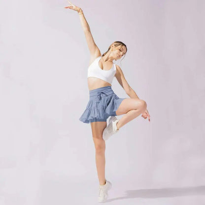 White High Waist Pleated Skirt with Safety Pants