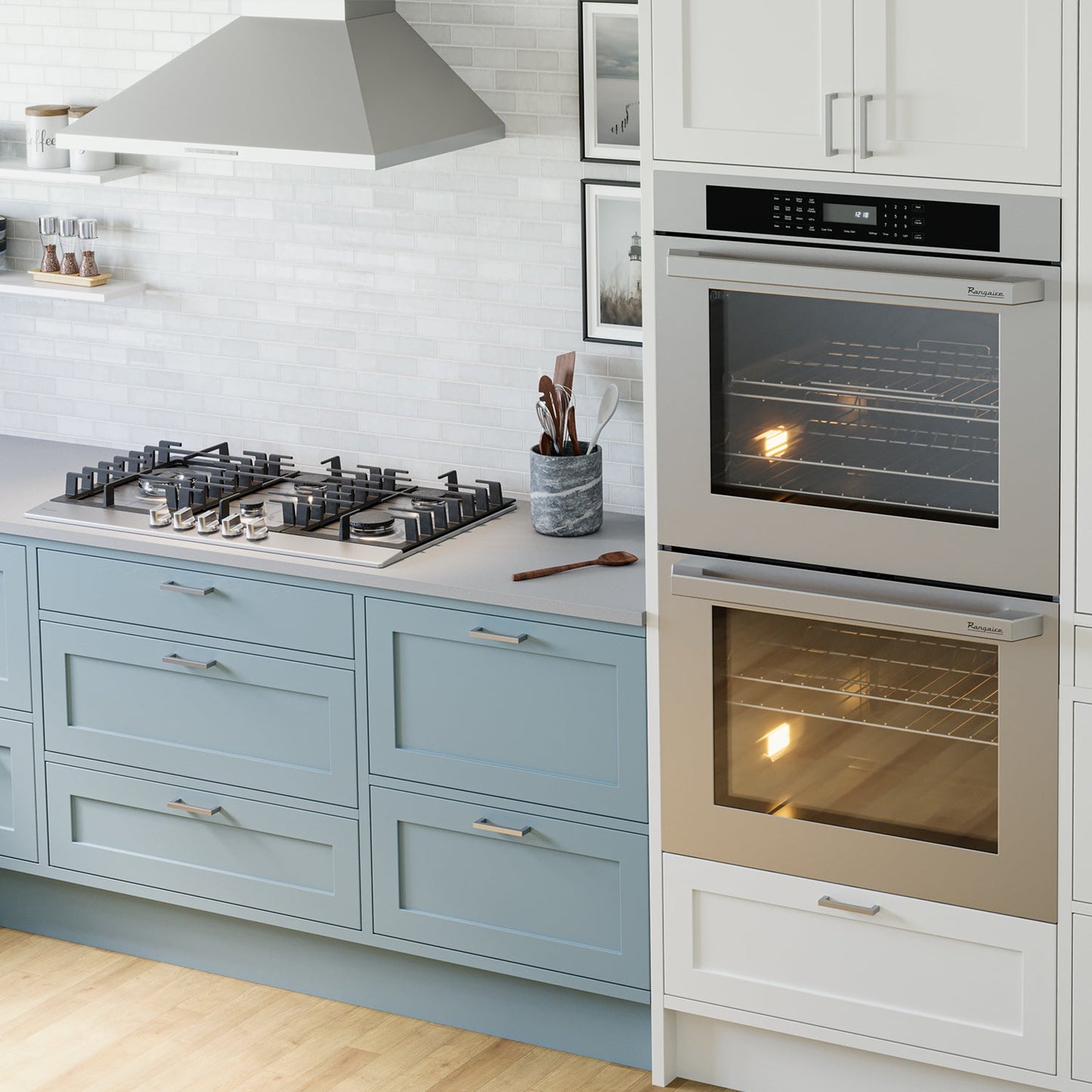 Horno de pared eléctrico doble Rangaire de 30" con autolimpieza, freidora de aire, verdadera convección, acero inoxidable RWOD301GS